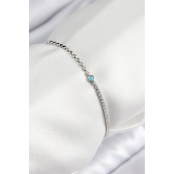 Pirinç Zirkon Taşlı Boncuk Model Ezme Zincir Gümüş Renk Kadın Bileklik