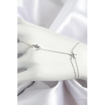 Pirinç Zirkon Taşlı Deniz Atı Ve Yıldız Model Gümüş Renk Şahmeran