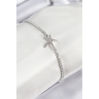 Pirinç Zirkon Taşlı Deniz Yıldızı Model Gümüş Renk Kadın Bileklik