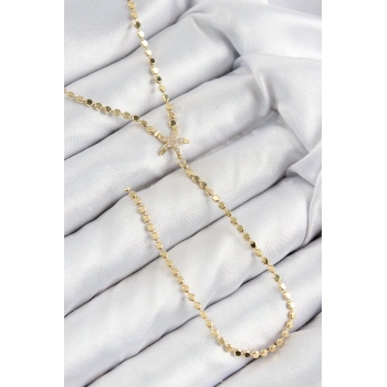 Pirinç Zirkon Taşlı Ezme Zincirli Deniz Yıldızı Model Gold Renk Y Kolye