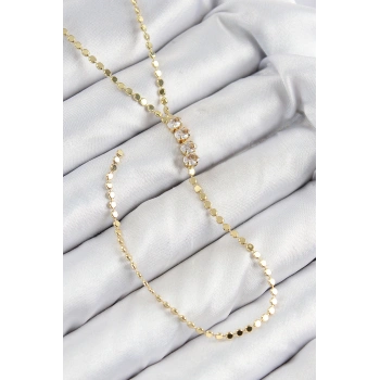 Pirinç Zirkon Taşlı Ezme Zincirli Model Gold Renk Y Kolye