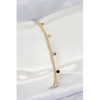 Pirinç Zirkon Taşlı Ezme Zincirli Sıralı Model Gold Renk Kadın Bilekilk