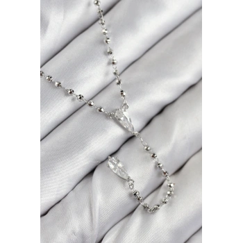 Pirinç Zirkon Taşlı Gümüş Renk Kadın Y Kolye