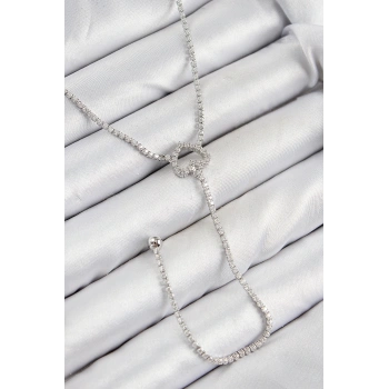 Pirinç Zirkon Taşlı Kalp Model Gümüş Renk  Y Kolye