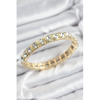 Pirinç Zirkon Taşlı Kare Model Gold Renk Lastikli Kadın Bileklik