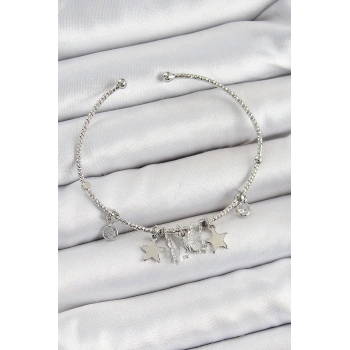 Pirinç Zirkon Taşlı Kelebek Ve Yıldız Model Gümüş Renk Charm Bileklik