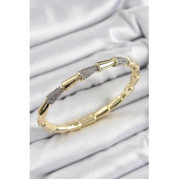 Pirinç Zirkon Taşlı Kemik Model Gold Renk Vip Kadın Bileklik