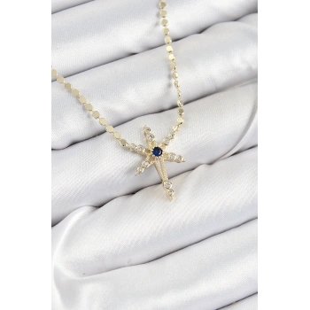 Pirinç Zirkon Taşlı Kutup Yıldızı Model Ezme Zincir Gold Renk Kadın Kolye