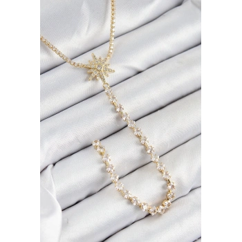 Pirinç Zirkon Taşlı Kutup Yıldızı Model Gümüş Renk Y Kolye