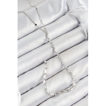 Pirinç Zirkon Taşlı Model Gümüş Renk Y Kolye