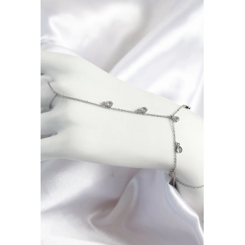 Pirinç Zirkon Taşlı Sallantılı Damla Model Gümüş Renk Kadın Şahmeran