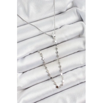 Pirinç Zirkon Taşlı Yıldız Figürlü Y Model Gümüş Renk Kadın Kolye