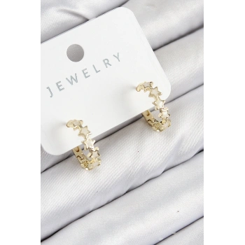 Pirinç Zirkon Taşlı Yıldız Model Gold Renk Kadın Küpe