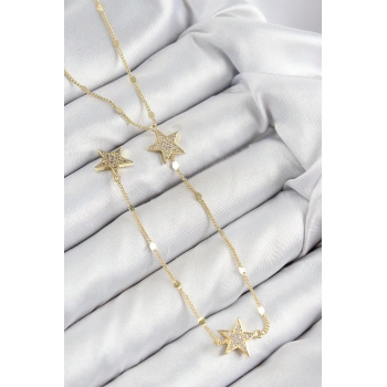 Pirinç Zirkon Taşlı Yıldız Model Gold Renk Y Kolye