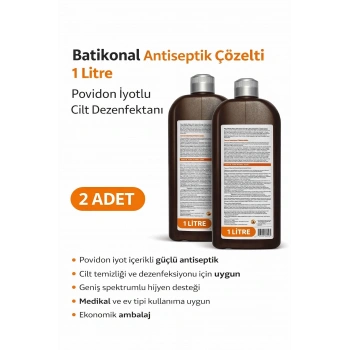 Povidon İyotlu Baticonal Antiseptik Çözelti 1 Litre x 2 Adet Cilt Dezenfektanı Solüsyon