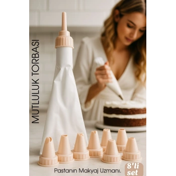 Profesyonel 8'li Krema Sıkma Torbası Seti | Pastacılık Dekorasyon Uçları ve Fırfır Başlıkları