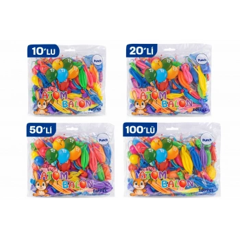 Renkli Atom Balon Punch Balon Lastik İpli Parti Balonu 10 ADET