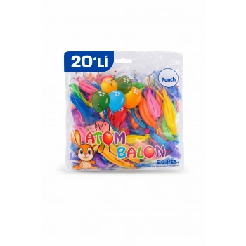 Renkli Atom Balon Punch Balon Lastik İpli Parti Balonu 20 ADET