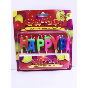 Renkli Happy Birthday Yazılı Mum