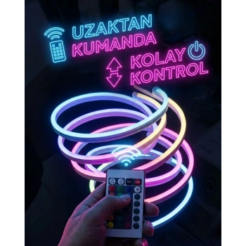 RGB Akıllı LED Neon Şerit Işık 3 Metre Uzaktan Kumandalı ve Telefon Kontrollü Renkli Aydınlatma
