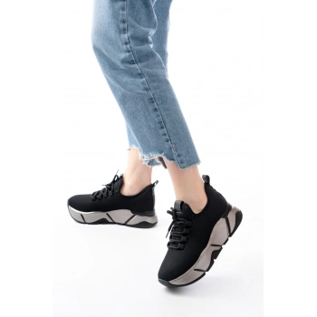 RS-400  Siyah Bağcıklı Fileli Platin Taban Günlük Kadın Spor