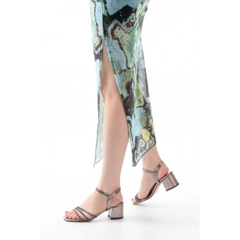 S-889  Platin 3 Bantlı Topuklu Kadın Ayakkabı