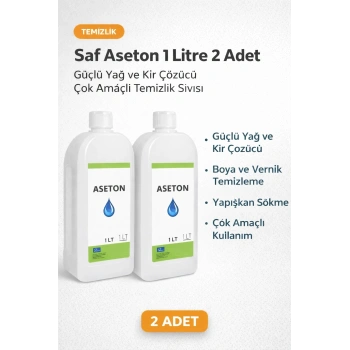 Saf Aseton 1 Litre 2 Adet Güçlü Yağ ve Kir Çözücü Çok Amaçlı Temizlik Sıvısı