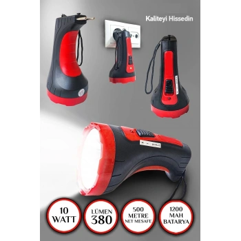 Şarjlı 10w Projektör Led El Feneri 2 Mod Aydınlatmalı Uzun Menzil Güvenlik Bekçi Polis Feneri Işıldak