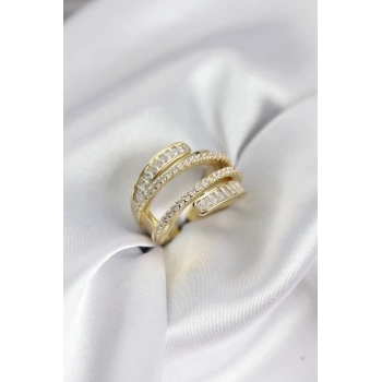 Sarmal Zirkon Baget Taşlı Gold Renk Kadın Yüzük