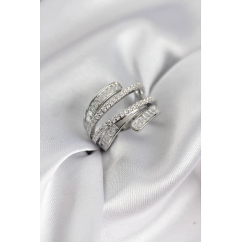 Sarmal Zirkon Baget Taşlı Gümüş Renk Kadın Yüzük