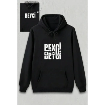 Sevgililer Günü Özel Kapüşonlu Beyci Baskılı Oversize Sweatshirt - Siyah