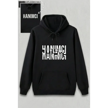 Sevgililer Günü Özel Kapüşonlu Hanımcı Baskılı Oversize Sweatshirt - Siyah