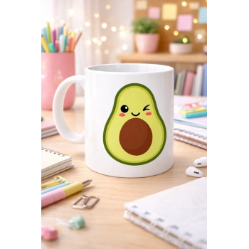 Sevimli Avokado Tasarımlı Porselen Kupa MODEL 120 – Göz Kırpan Avokado Figürlü Kahve & Çay Kupası