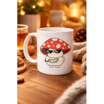 Sevimli Cool Mantar Tasarımlı Porselen Kupa MODEL 87 – Eğlenceli Karakter Desenli Kahve & Çay Kupası – Hediye Fikirli Kupa