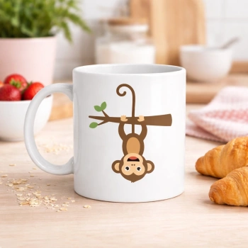 Sevimli Maymun Desenli Porselen Kupa MODEL 73 – Eğlenceli Tasarım, Kahve & Çay Kupası