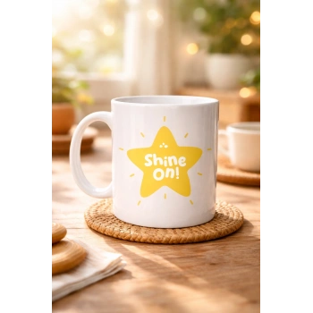 Shine On PARLAMAYA DEVAM ET Yıldız Tasarımlı Porselen Kupa MODEL 155 – Motivasyon Kupası – Günlük Kullanıma Uygun Şık Kahve & Çay Kupası