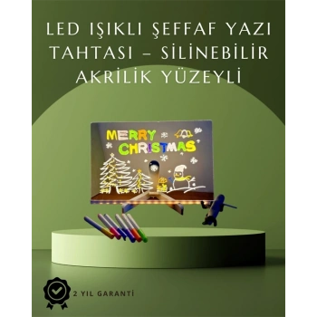 Şık ve Modern LED Pano – Neon Işıklı Silinebilir Akrilik Yazı Tahtası, 7 Renkli Kalem Dahil