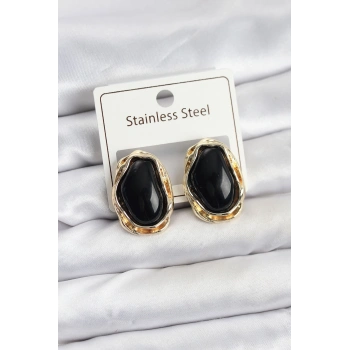 Siyah Damla Model Pirinç Vintage Kadın Küpe