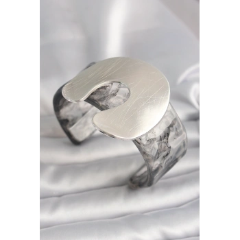 Siyah Mermer Desen Akrilik Plaka Vintage Kadın Bilezik