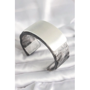 Siyah Mermer Desen Akrilik Plastik Dikdörtgen Plaka Model Vintage Kadın Bilezik