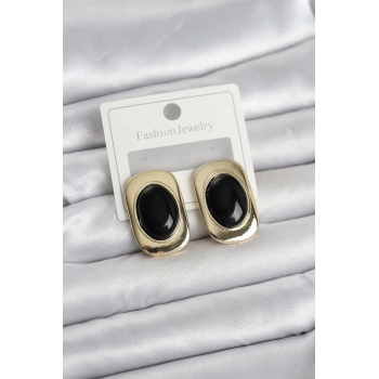 Siyah Renk Kare Model Vintage Kadın Küpe