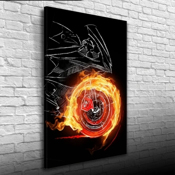 Siyah ve Turuncu Tonlarda  Spor Motosiklet Kanvas Tablo 50 x 70