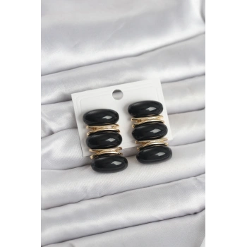 Siyah Vintage Model Gold Renk Kadın Küpe