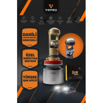 Slim Mercekli H7 LED Far Ampulü 40W 12V Fanlı VR Pro H7 Led Xenon Beyaz Işık