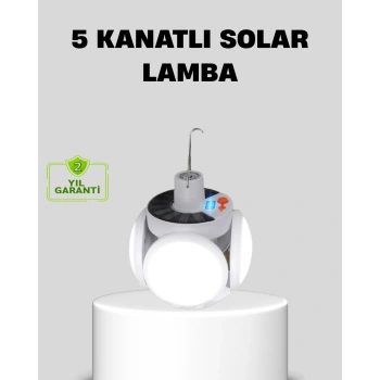 Solar Güneş Enerjili ve USB Şarjlı 5 Kanatlı LED Kamp Lambası