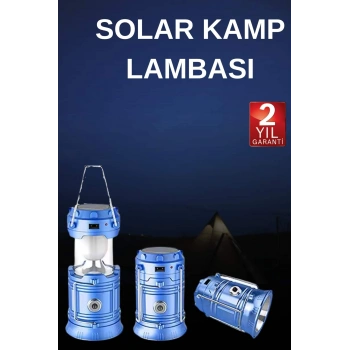 Solar Şarjlı Kamp Lambası Güneş Enerjili Kızaklı Kamp Feneri Çadır Feneri Led Işıldak