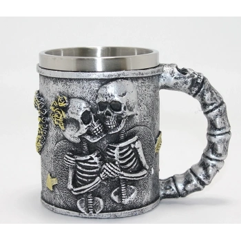 Sonsuz Aşk İskelet Tasarımlı 3D Kabartmalı Çelik Kupa Bardak