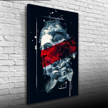 Soyut Siyah, Kırmızı ve Gri Tonlarda Heykel Figürü Kanvas Tablo 50 x 70