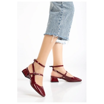 ST-003 Bordo Rugan Günlük 4 cm Topuklu Bayan Ayakkabı