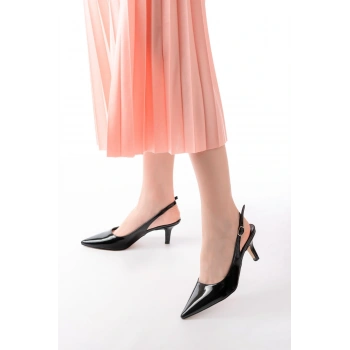 ST-1152 Siyah Rugan Günlük 7 cm Topuklu Kadın Ayakkabı